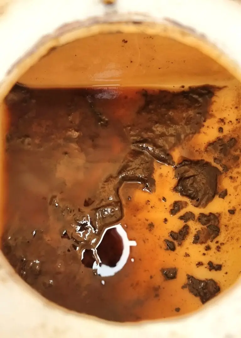 Contamination 4 a cup of coffee with brown liquid